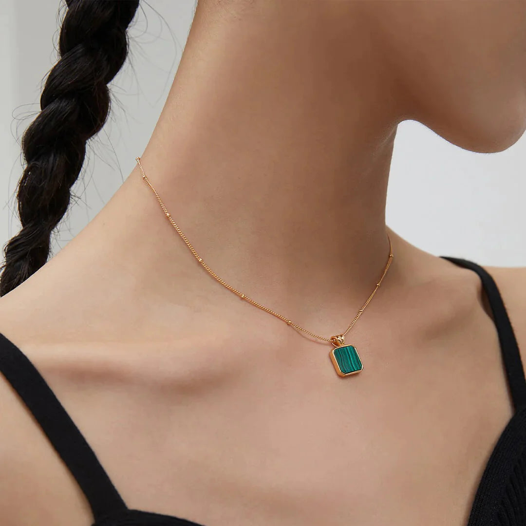Satellite Chain Square Malachite Pendant Necklace