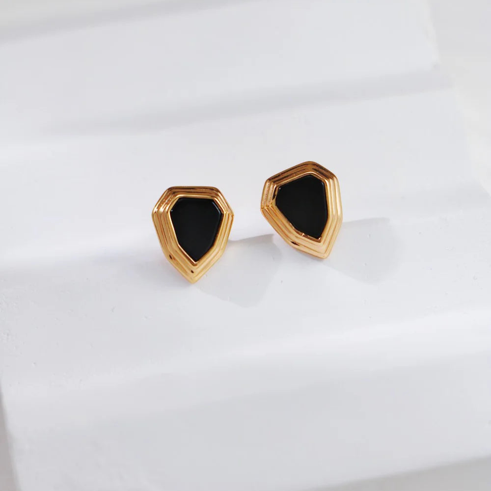 Black Onyx Shield Stud Earrings