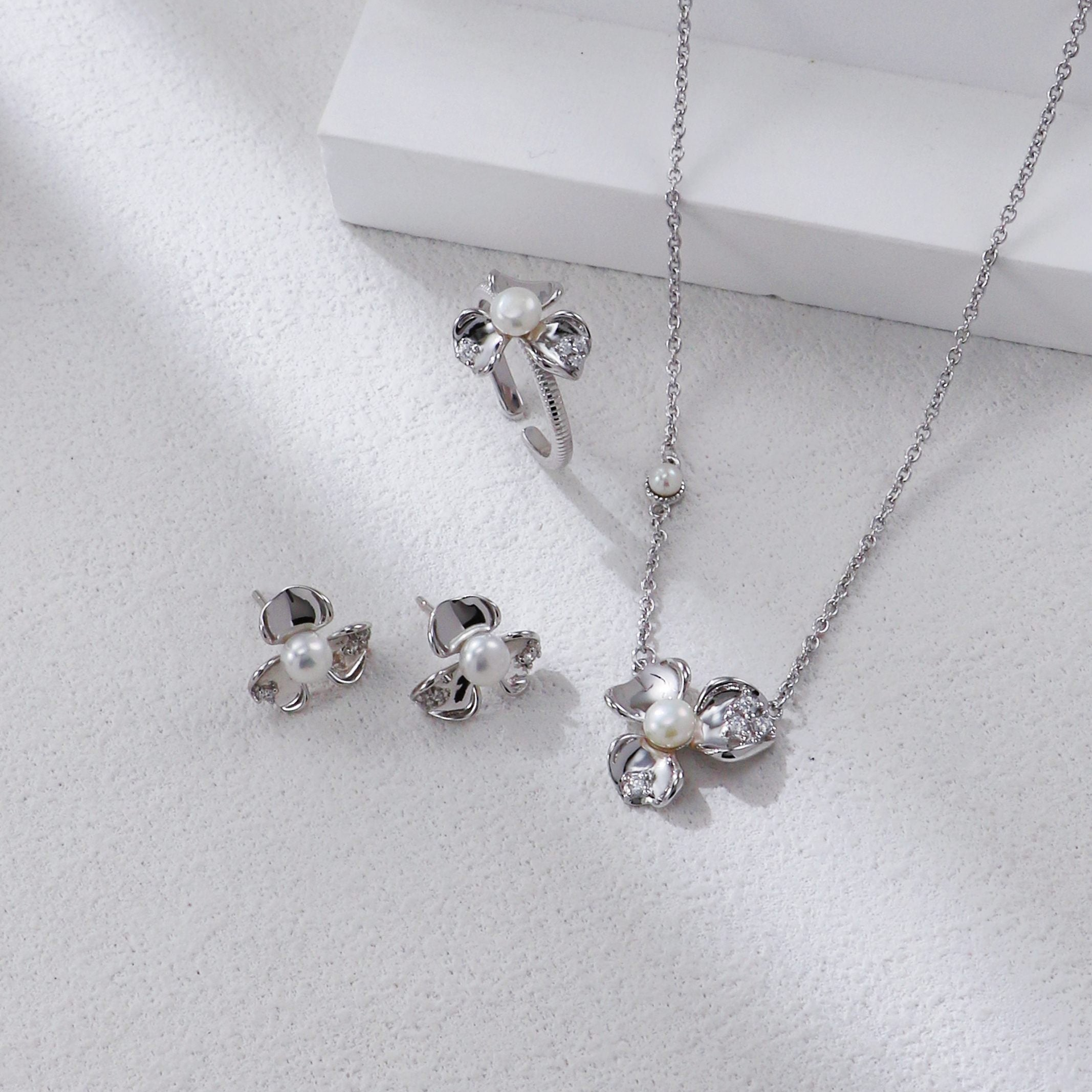 Petal Pearl and Zirconia Earrings
