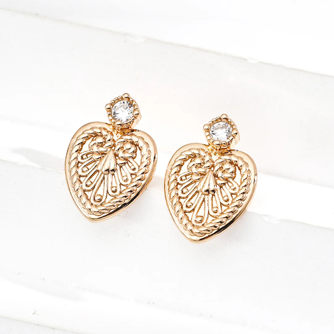 Heart Vintage-Inspired Zirconia Earrings