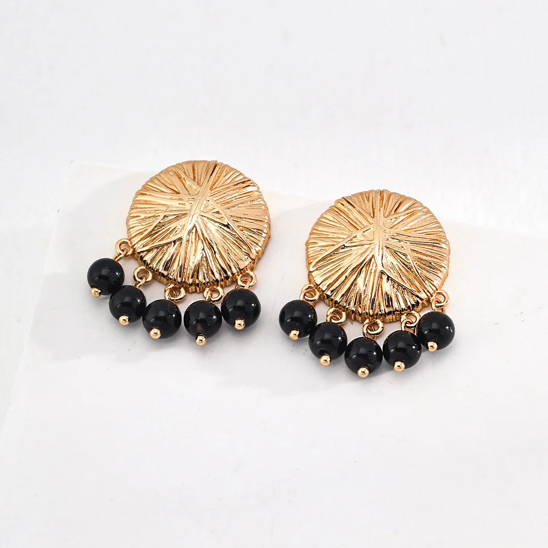 Round Black Onyx Drop Earrings