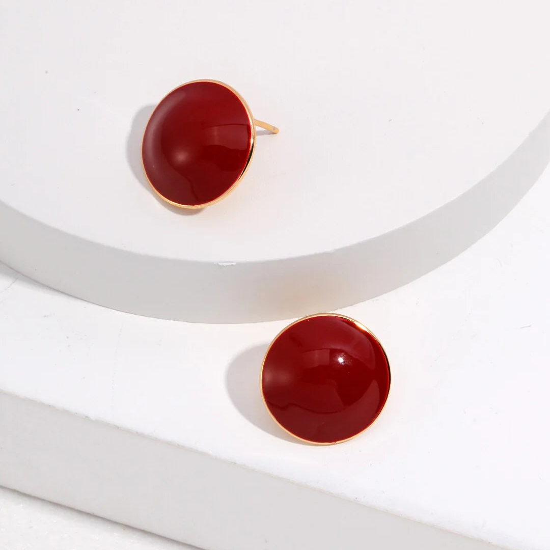 Red round Diop Glaze Stud Earrings