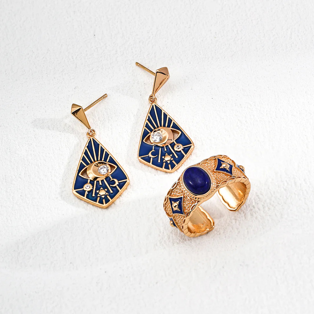 Blue Drip Glaze Lapis Lazuli / Mother-Of-Pearl Ring