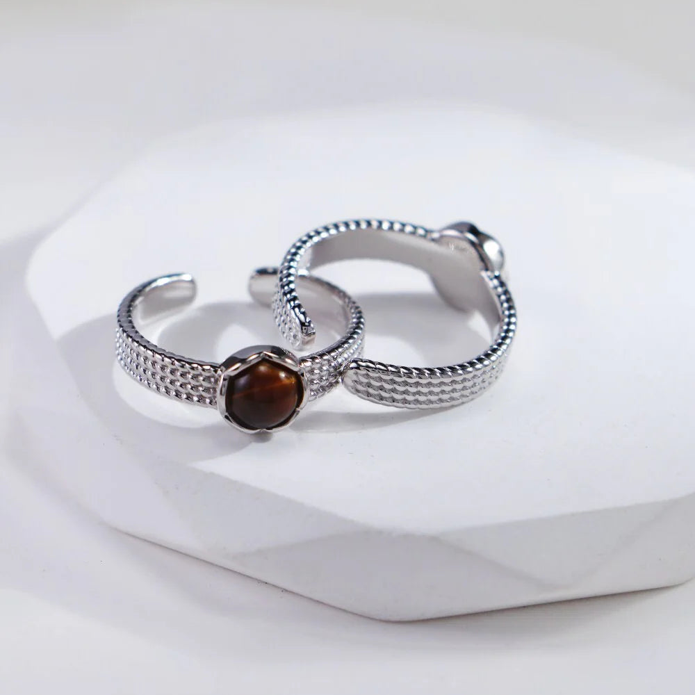 Natural Black Onyx / Tiger Eye Stone Open Ring