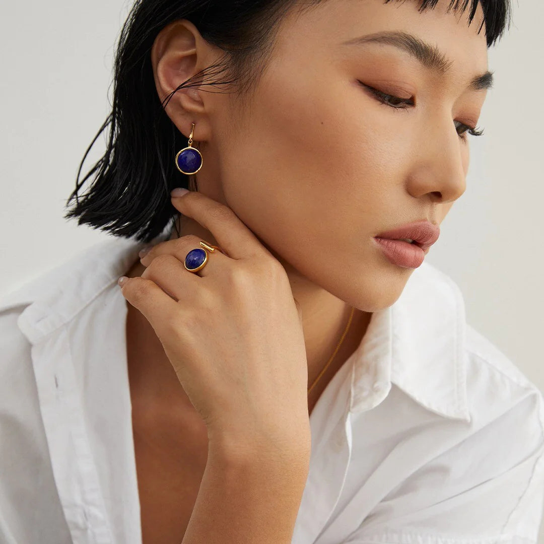 Natural Lapis Lazuli Stone round Earrings