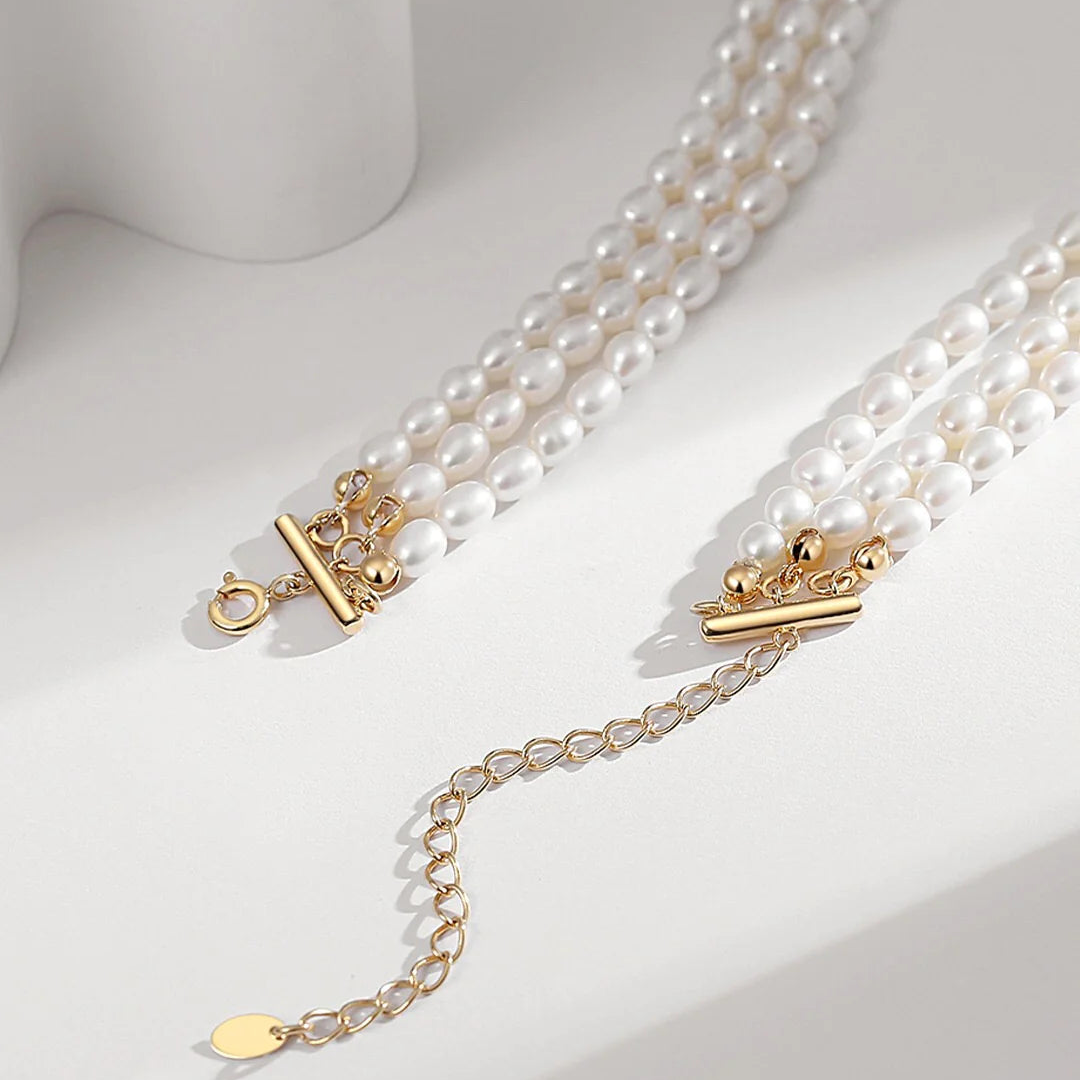 Vintage Style 3 Layered Pearl Choker Necklace