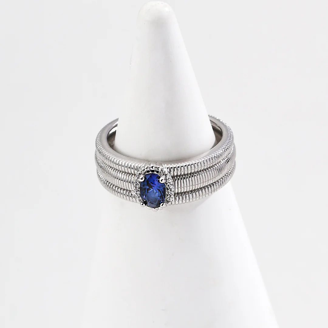 Textured Band Sapphire Zircon Ring