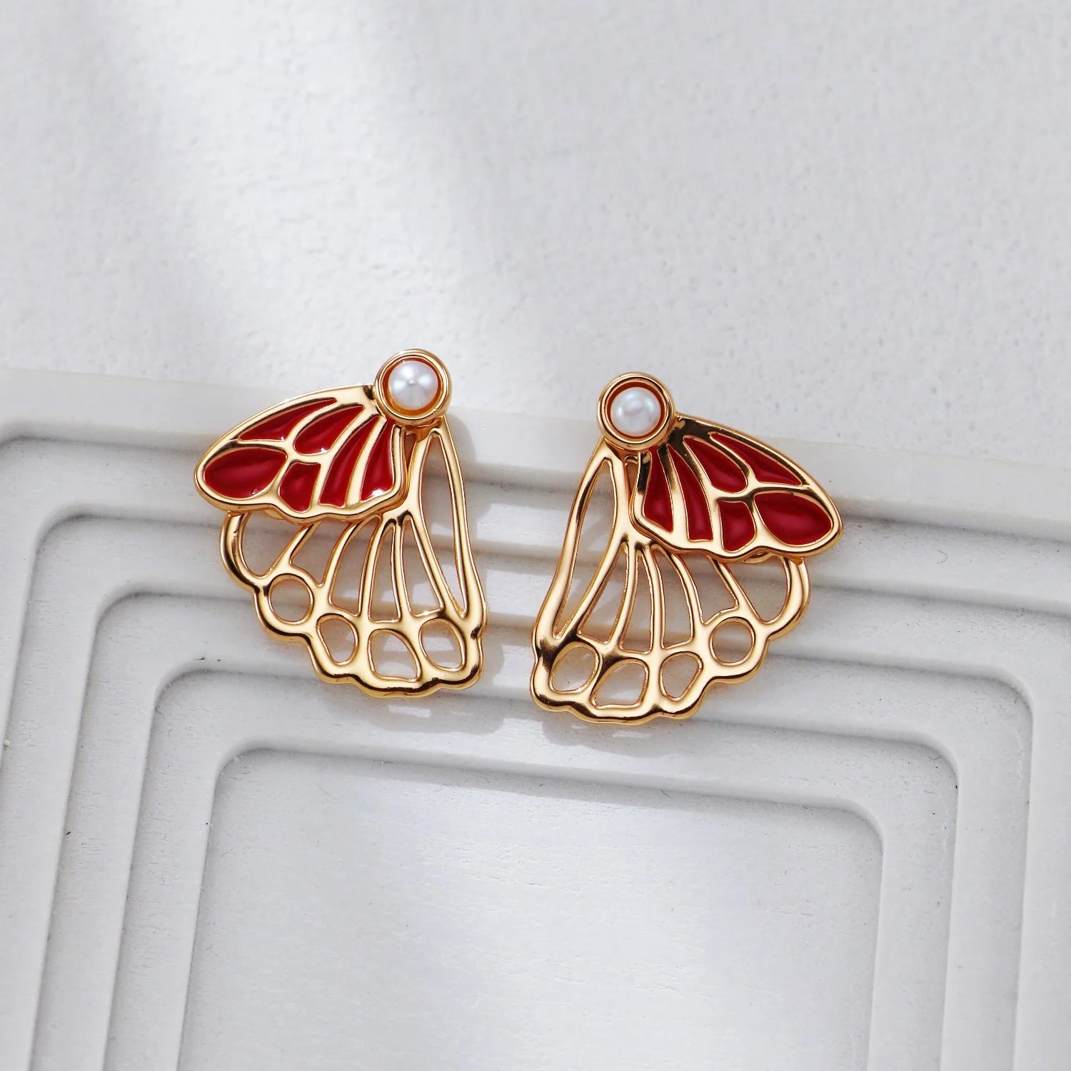 Red Drip Glaze Butterfly Earrings
