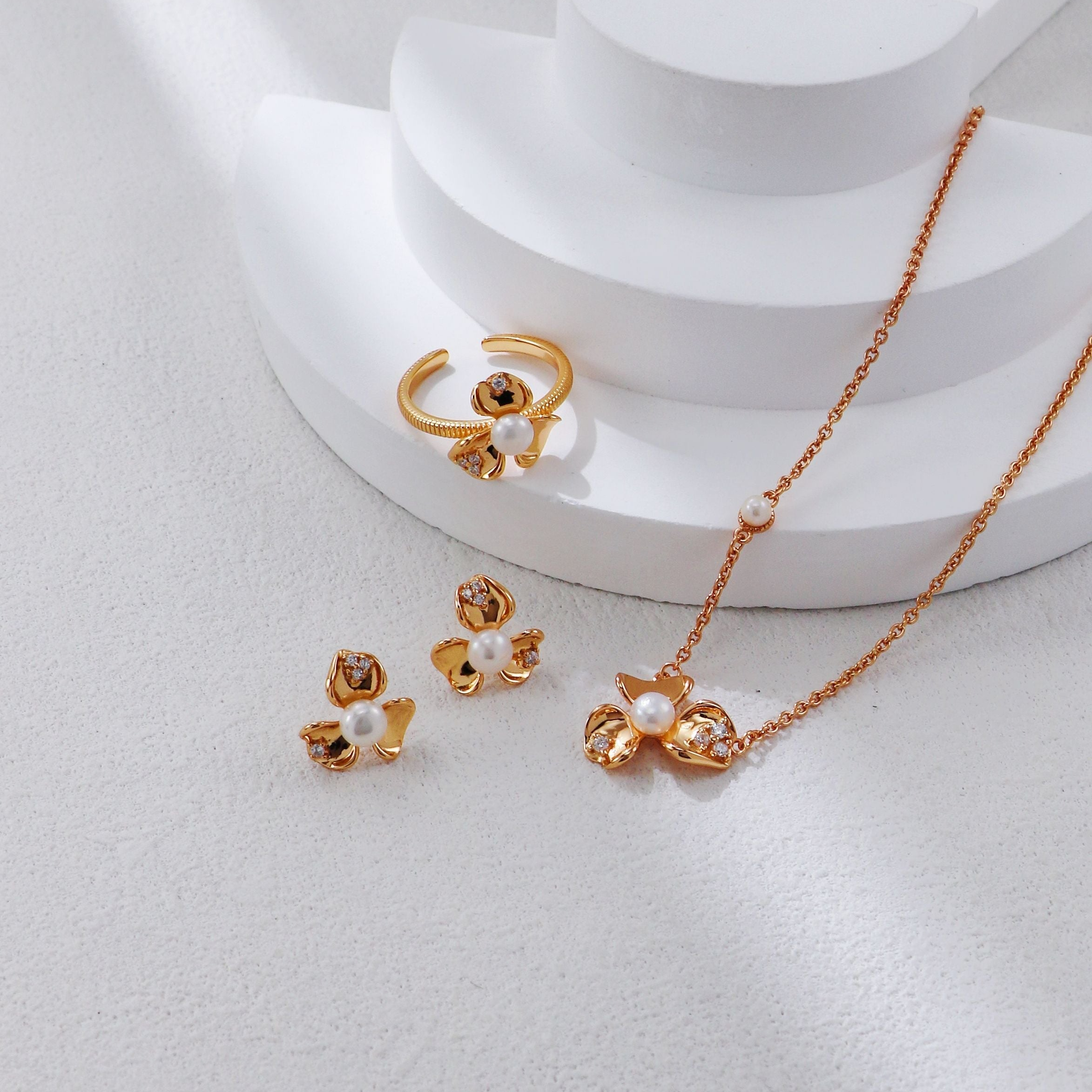 Petal Pearl and Zirconia Earrings