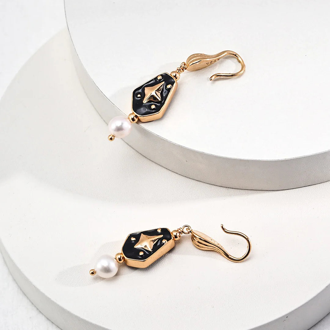 Enamel Drop Pearl Earrings