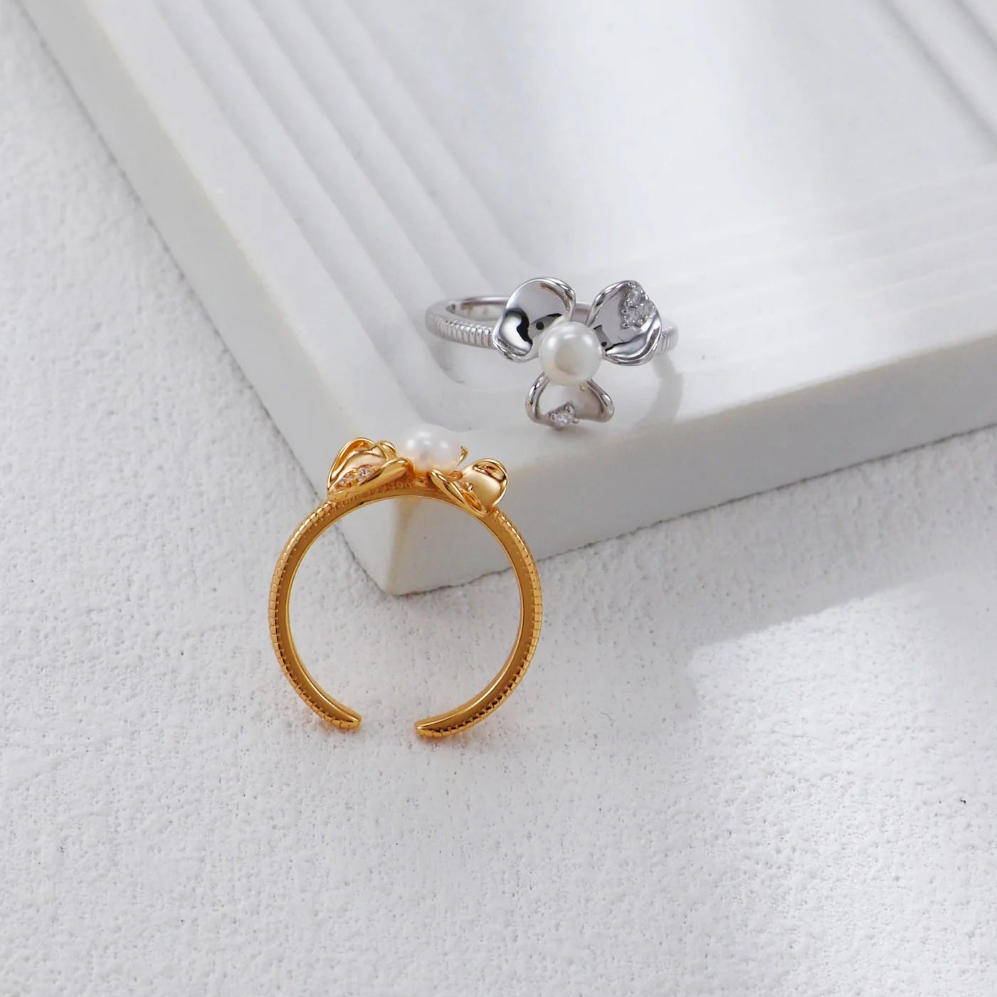 Petal Pearl and Zirconia Ring