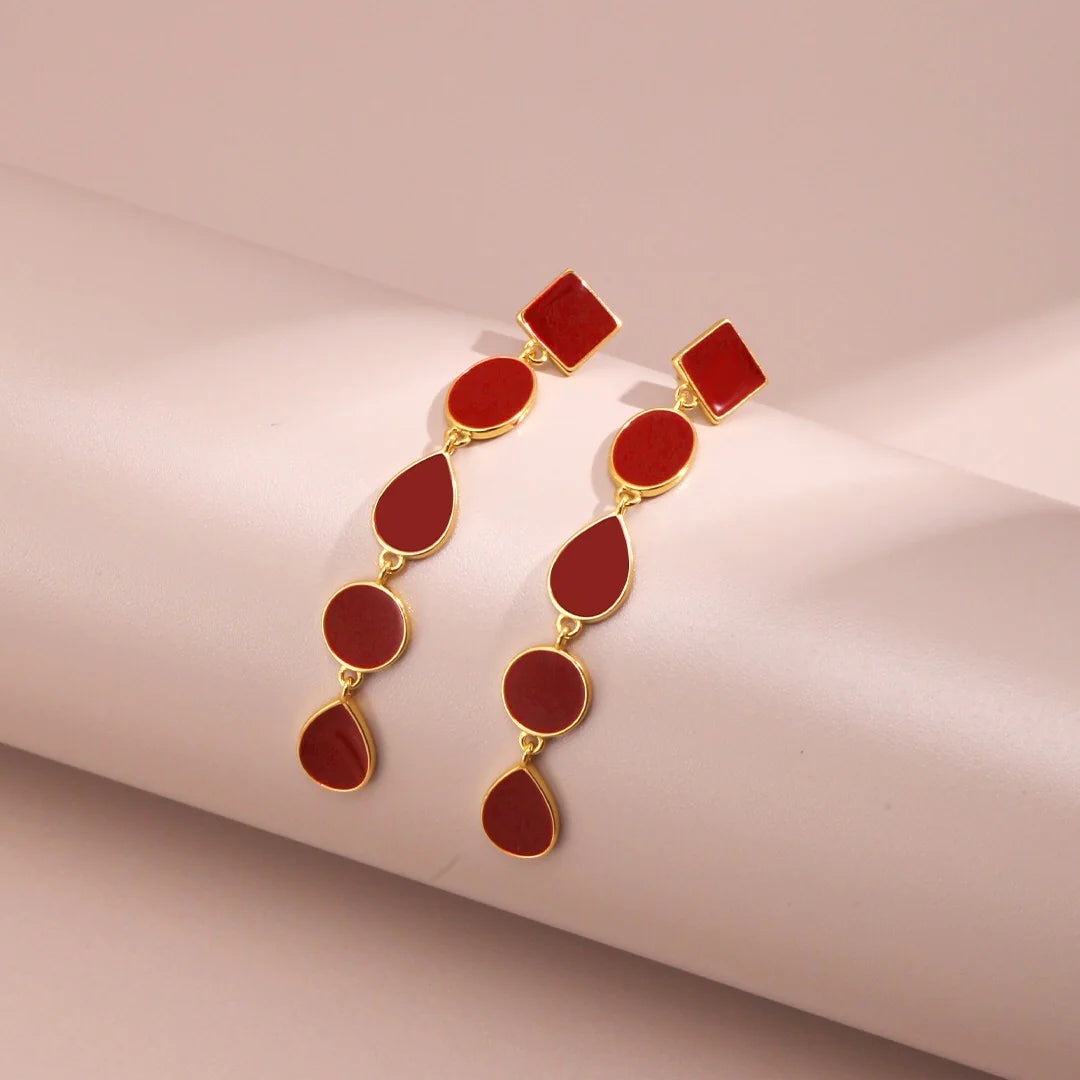 Long Red Drip Glaze Dangle Earrings