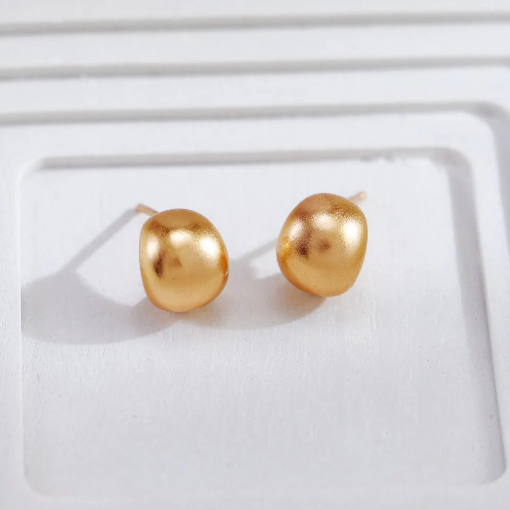 Gold-Plated Brushed Spherical Stud Earrings