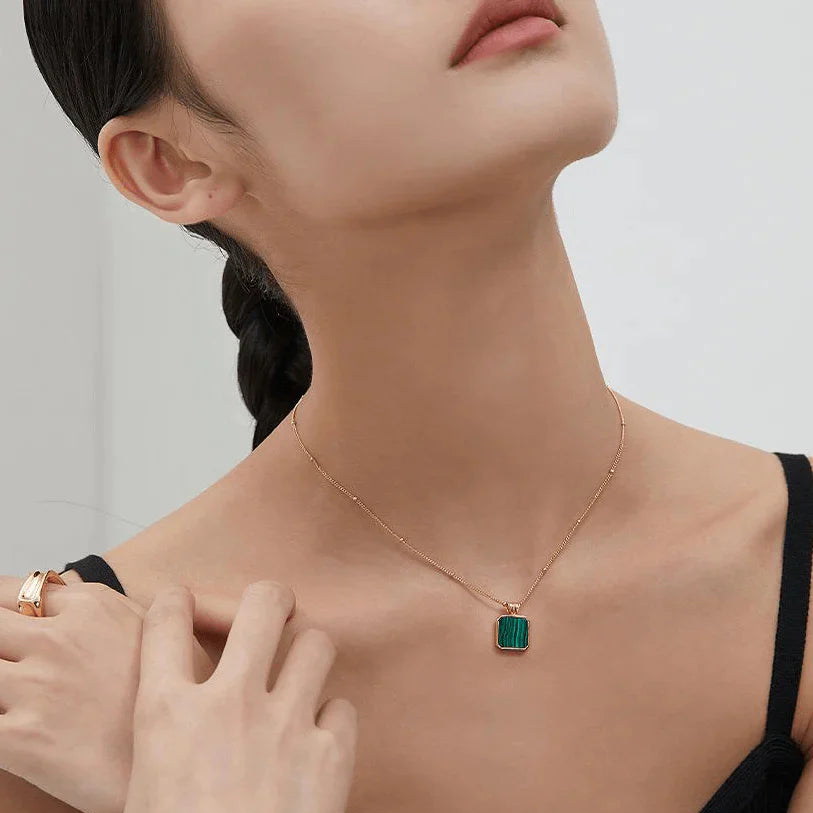 Satellite Chain Square Malachite Pendant Necklace