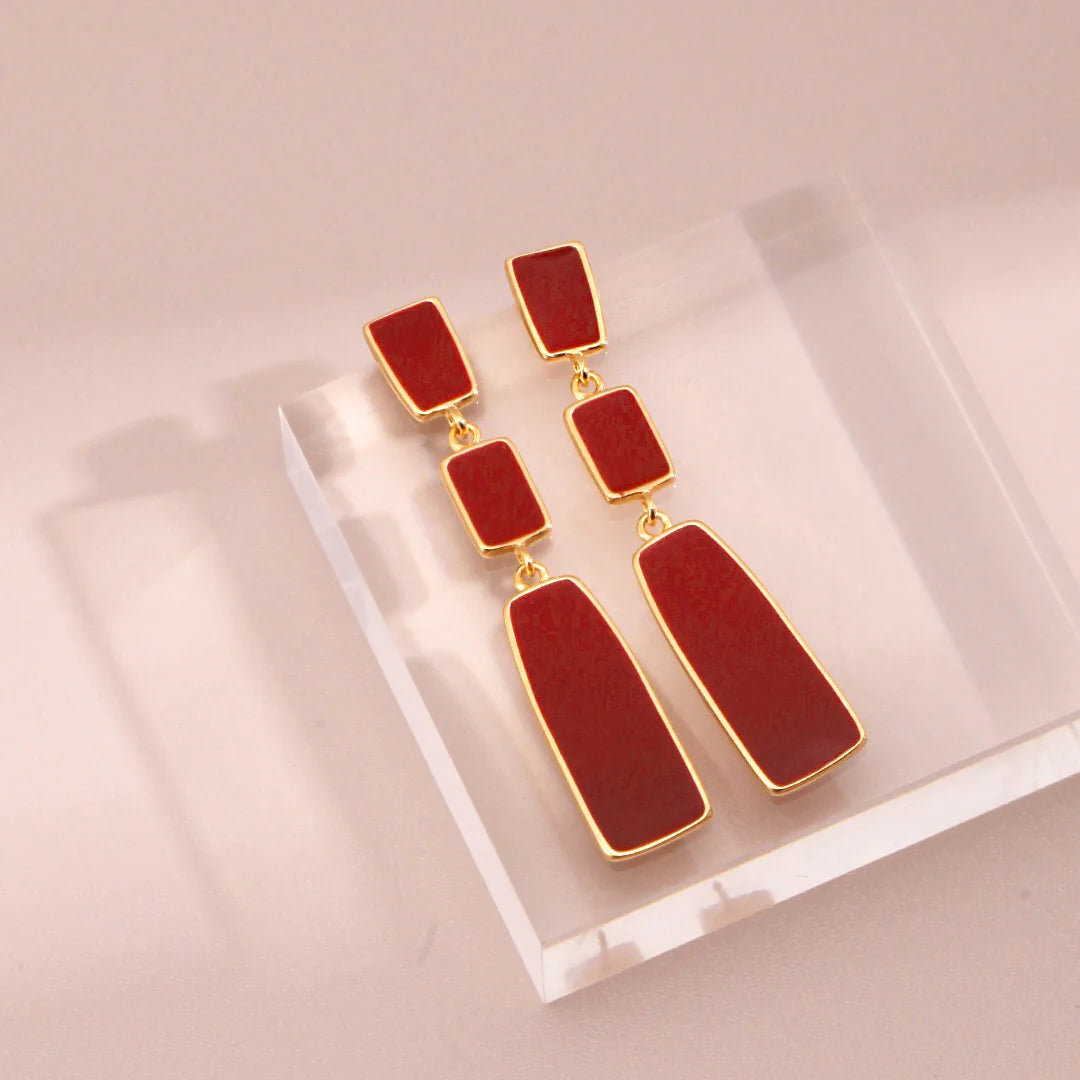 Red Dripping Glaze Link Drop Earrings