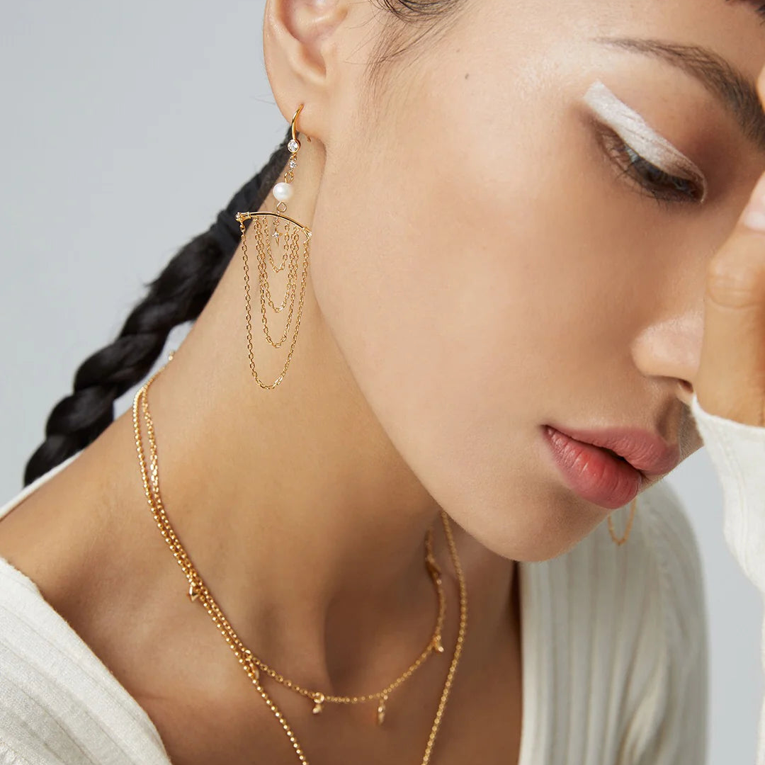 Chain Tassel Pearl Earrings