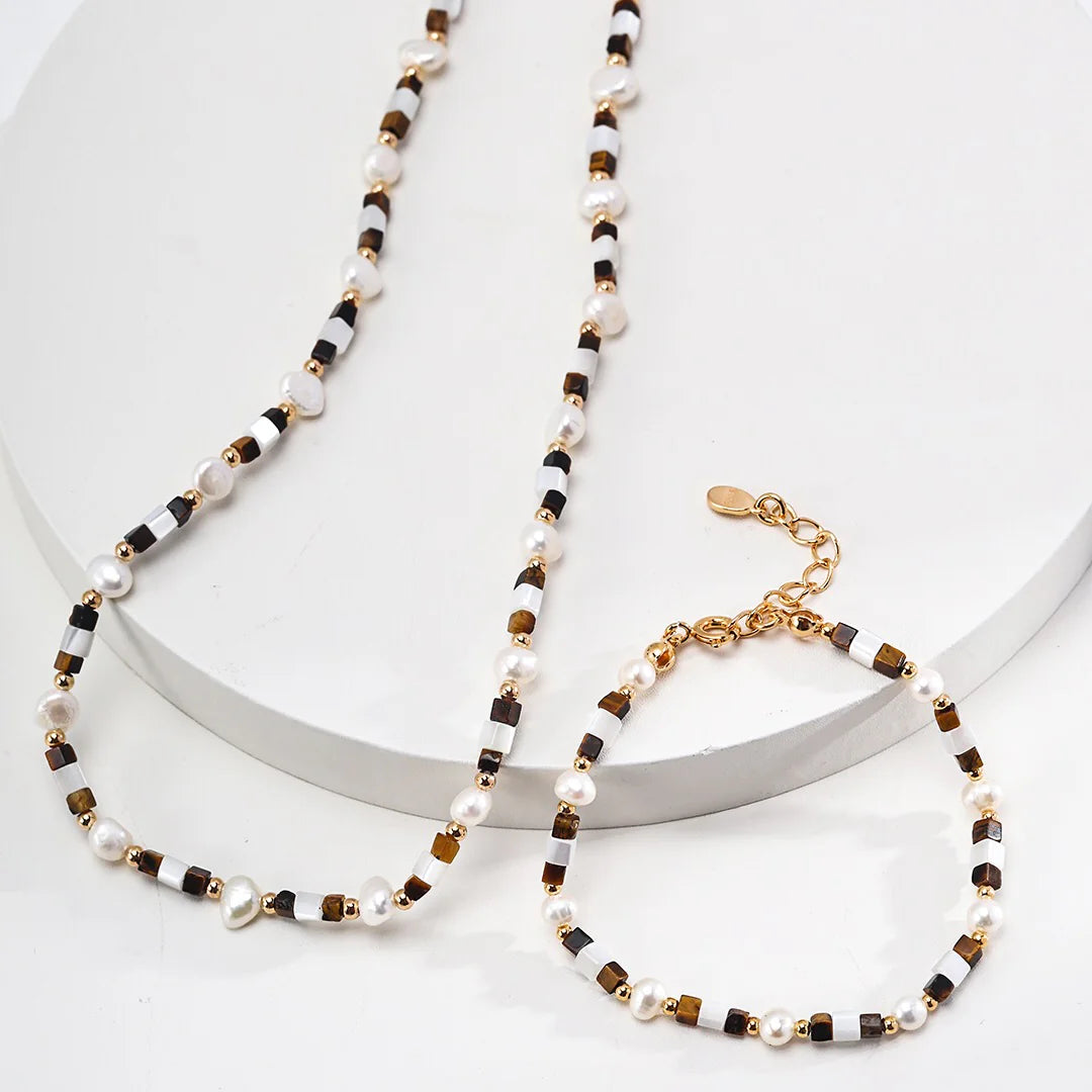 Mother of Shell Tiger Eye Stone Bracelet