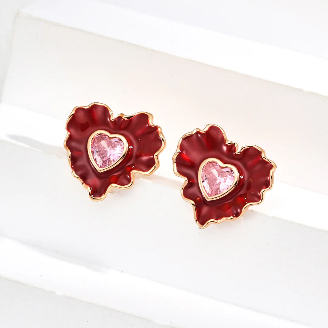 Minimalist Chinese Style Enamel and Zircon Earrings