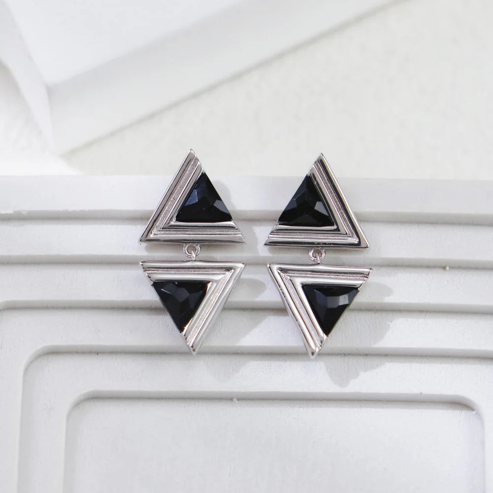 Triangle Black Onyx Fashion Earrings