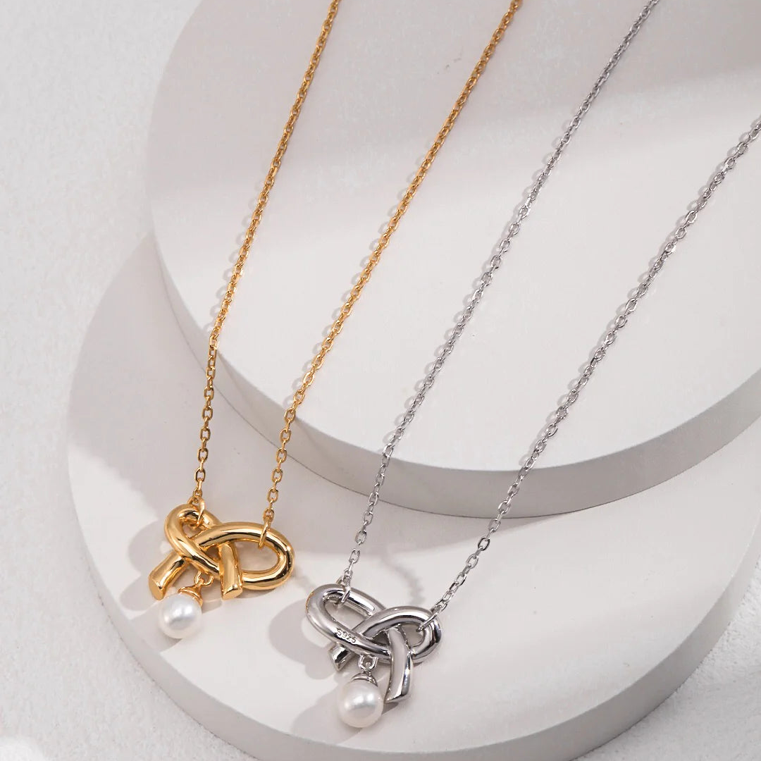 Love Bow Charm with Dainty Floating Pearl Necklace