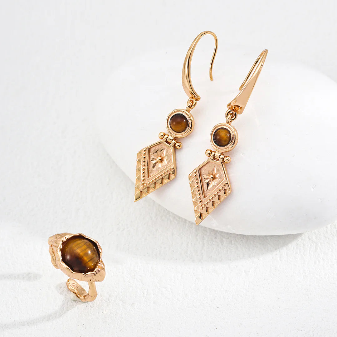 Geometric Vintage Tiger's Eye Earrings
