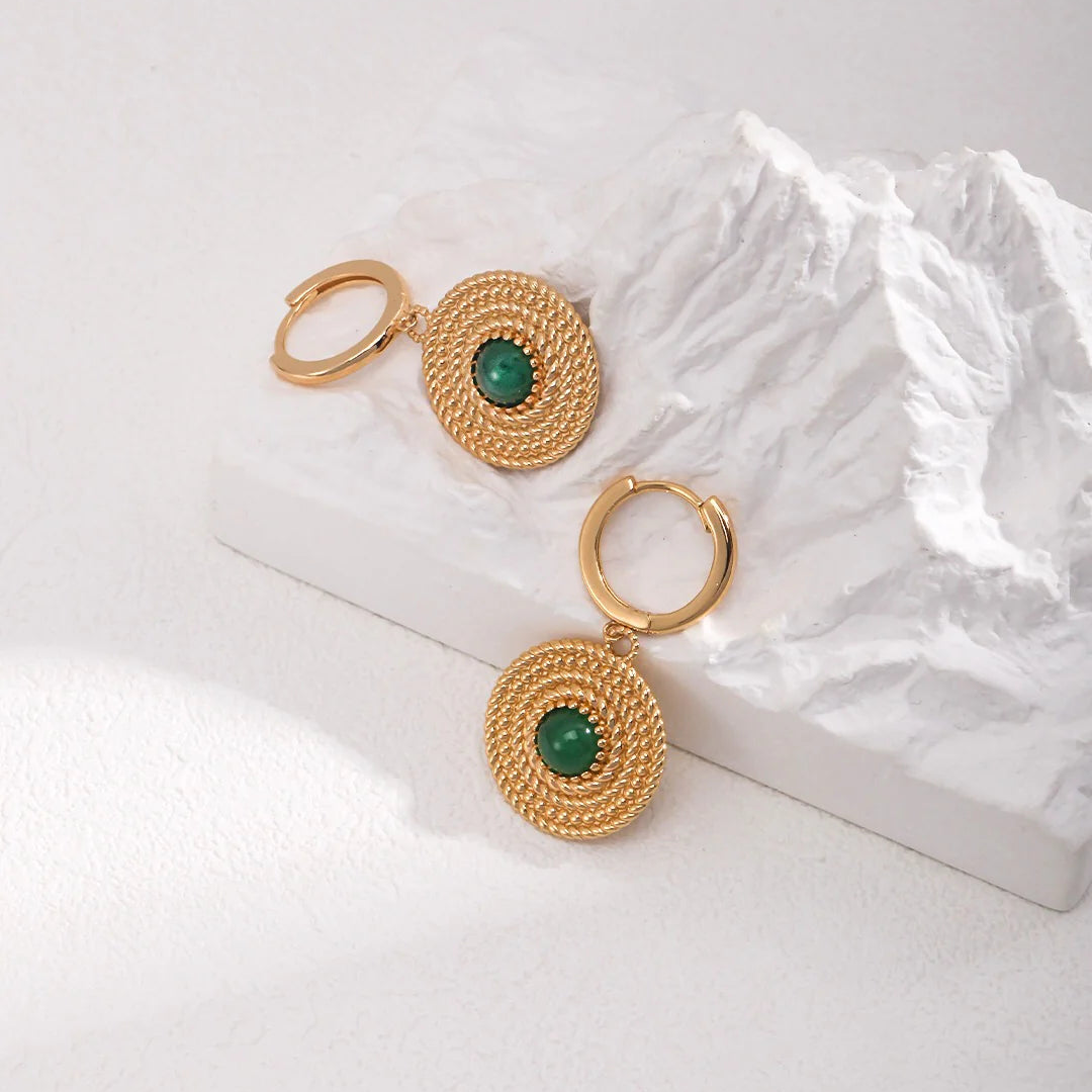 Round Green Pith Earrings