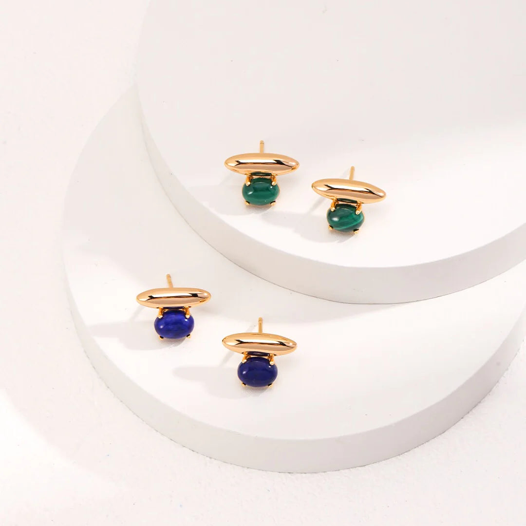 Blue Lapis Lazuli Stud Earrings