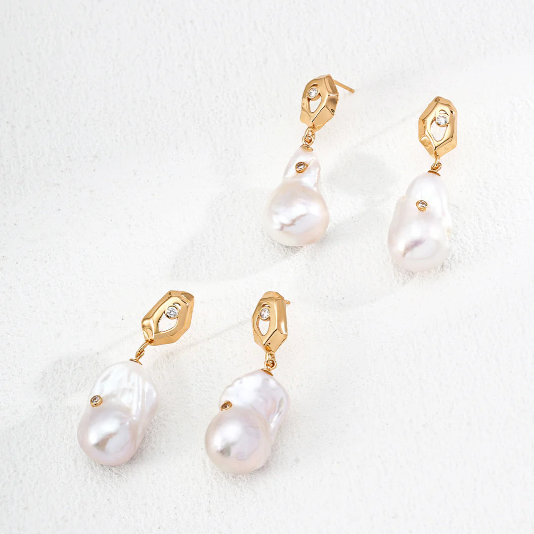 Vintage Natural Baroque Pearl Zircon Earrings