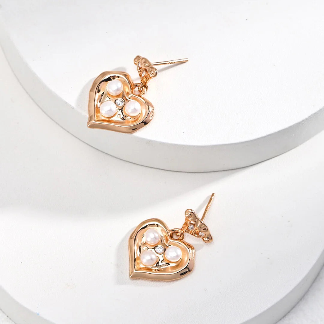 Heart Freshwater Pearl Dangle Earrings