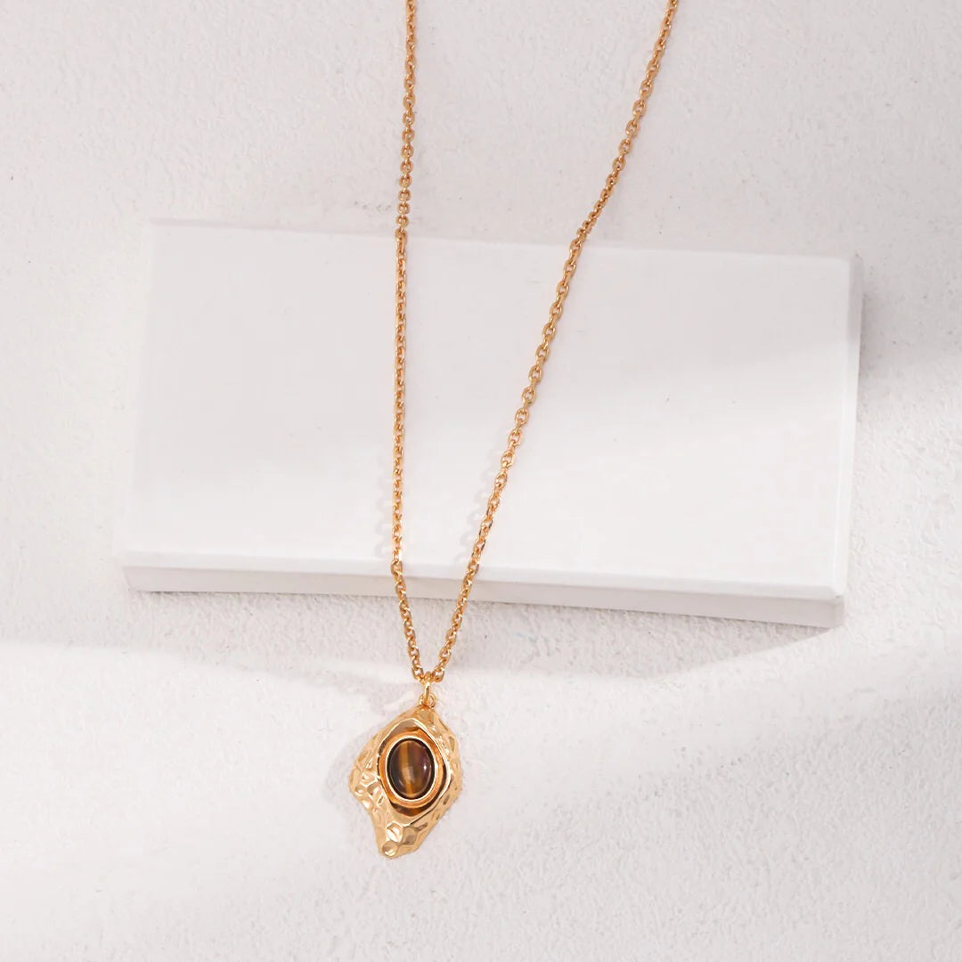 Irregular Rhombus Tigers Eye Stone Pendants Necklace