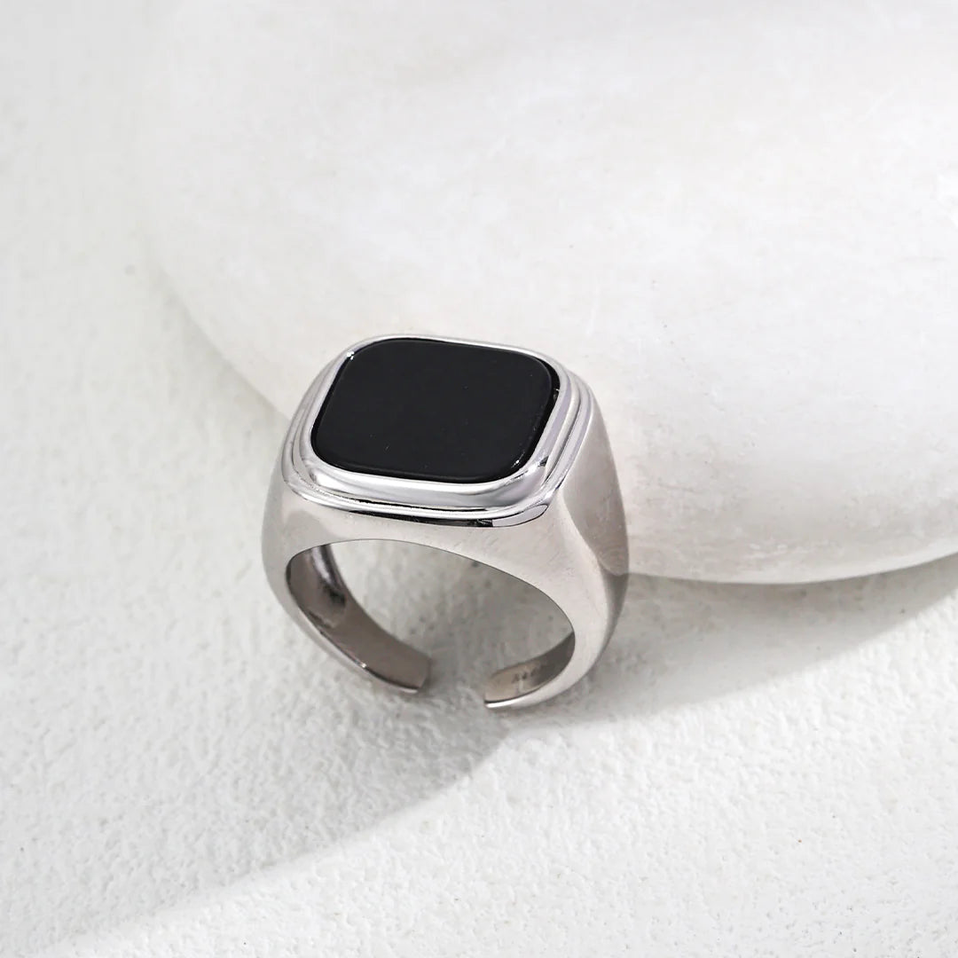 Simple Square Black Onyx Ring