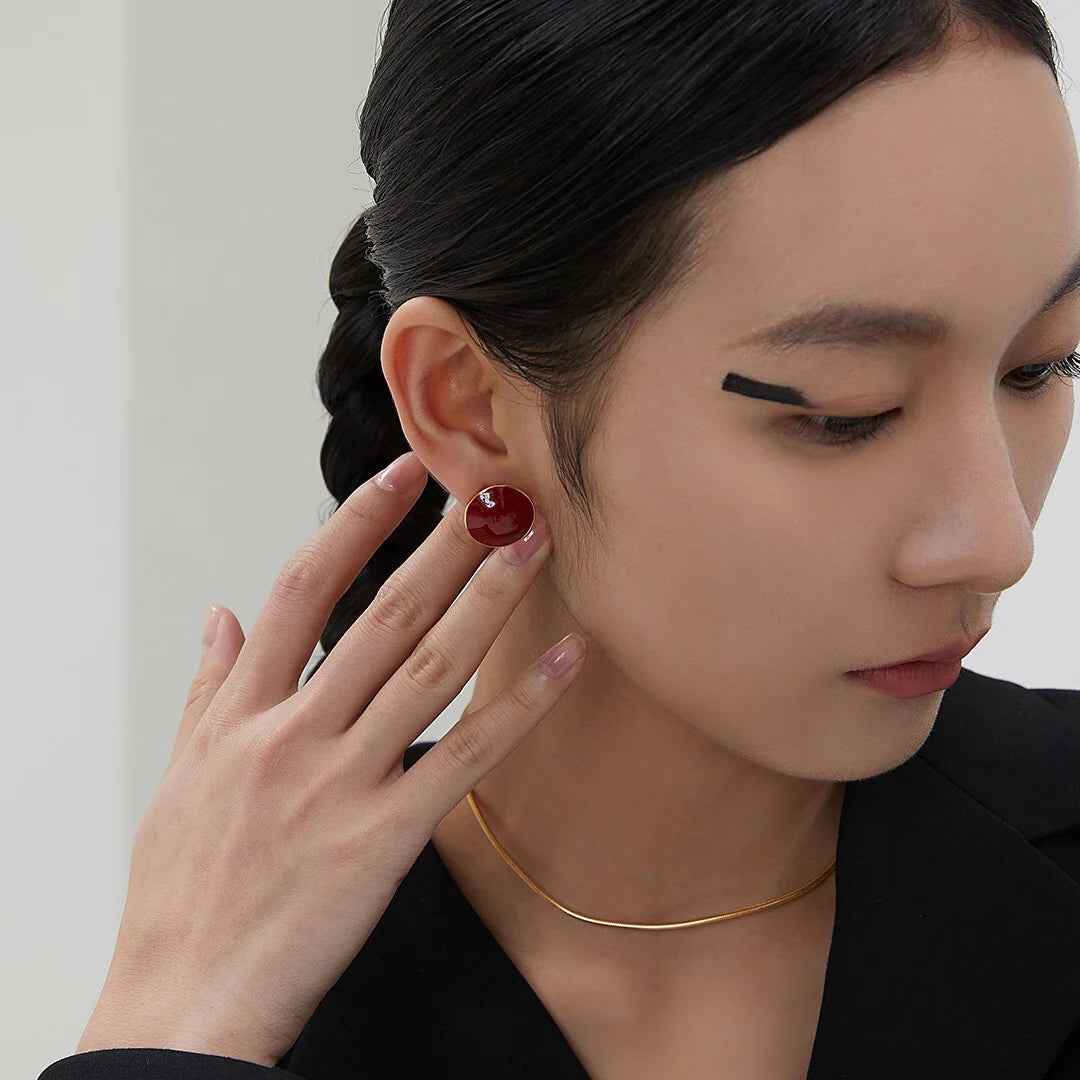 Red round Diop Glaze Stud Earrings