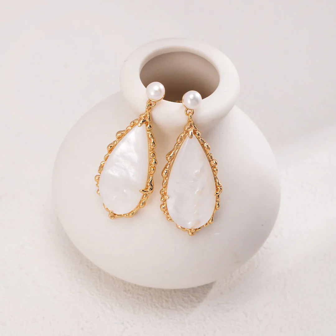Elegance Pearl and Seashell Drop Earrings