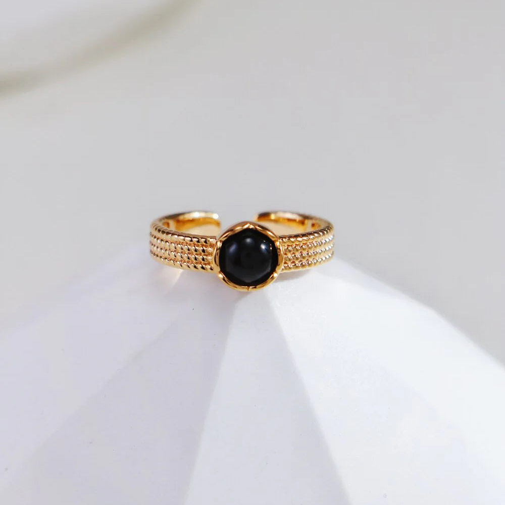 Natural Black Onyx / Tiger Eye Stone Open Ring