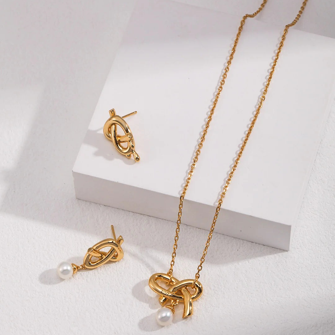 Love Bow Charm with Dainty Floating Pearl Necklace