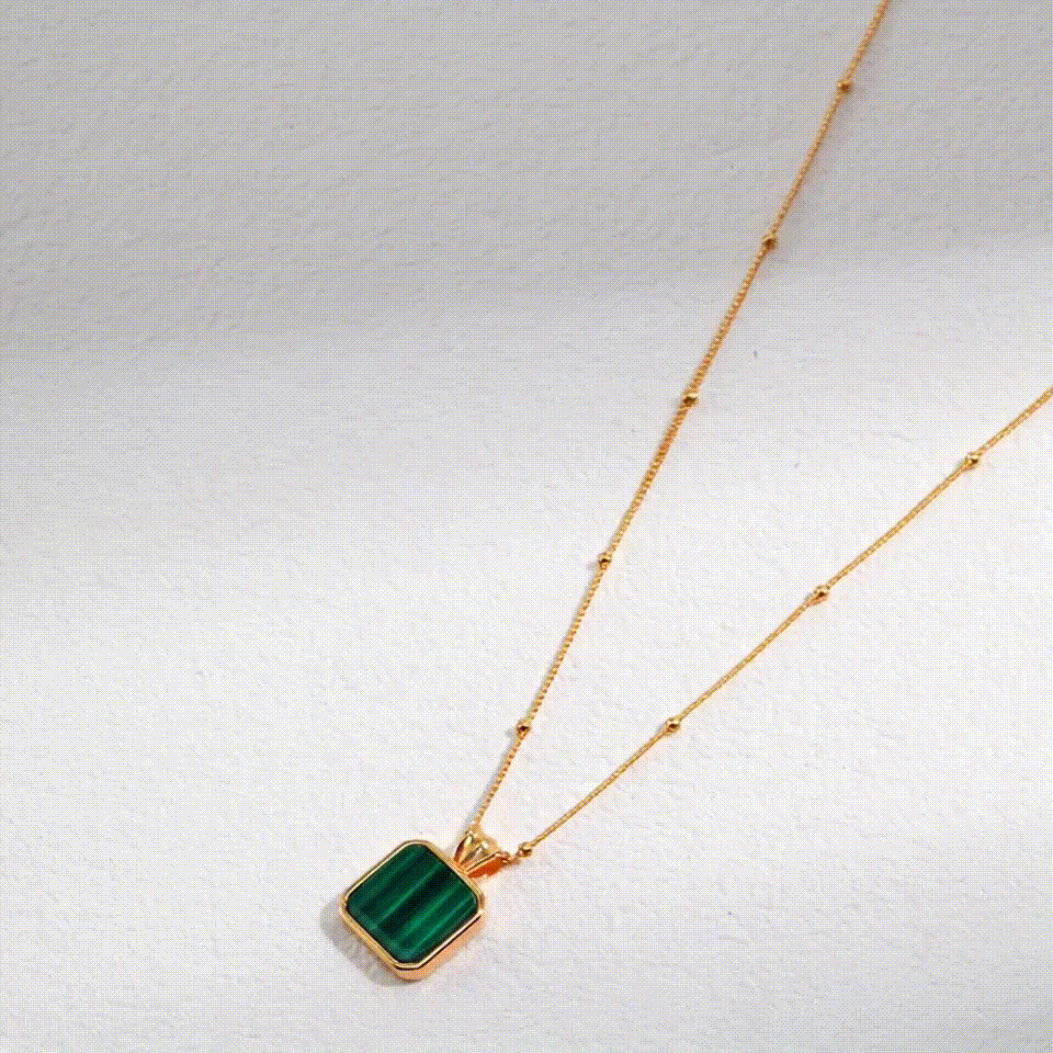 Satellite Chain Square Malachite Pendant Necklace
