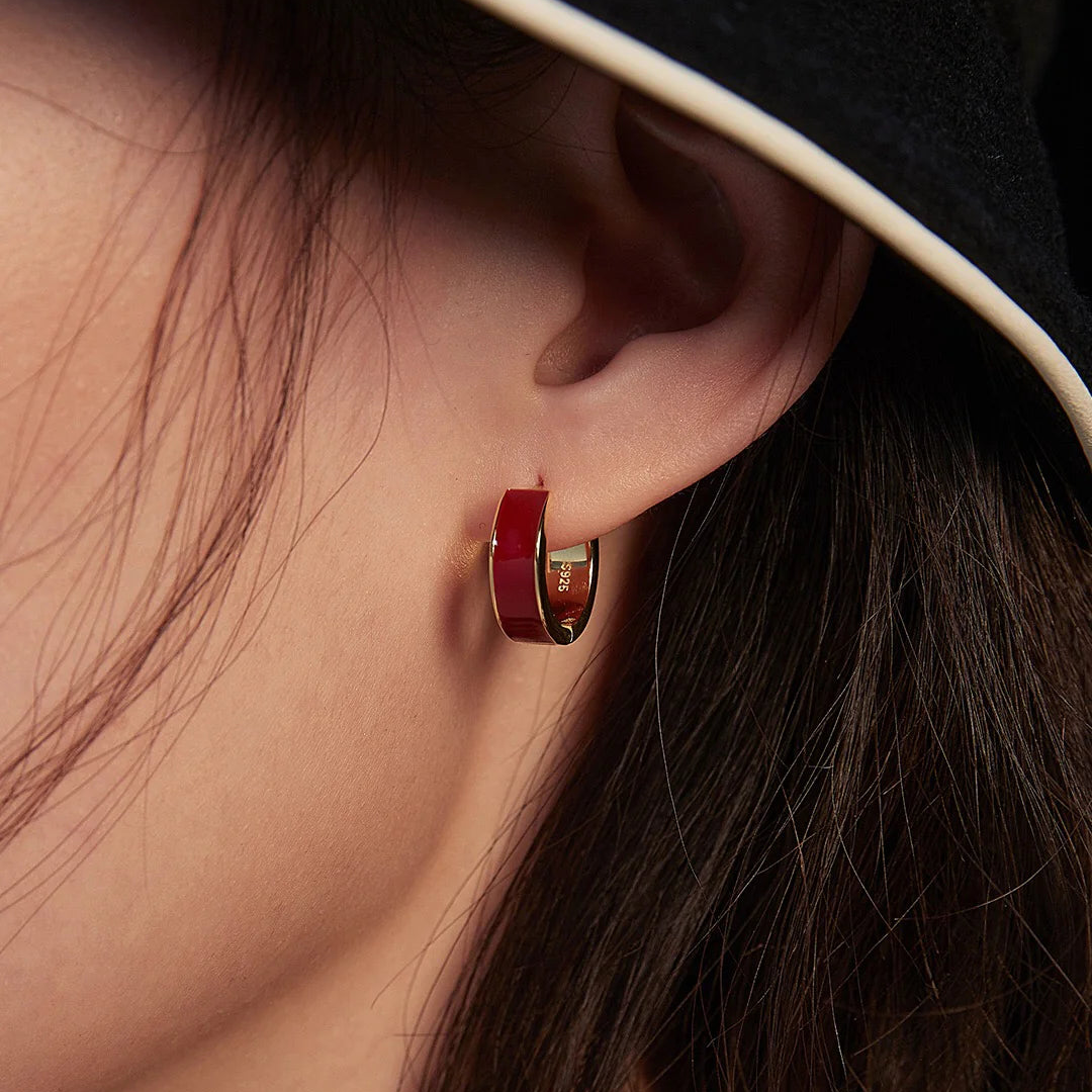 Red Drip Glaze Classic Hoop Earrings