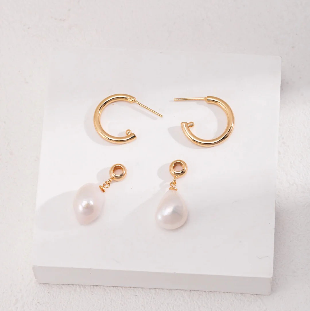Large Pearl Drop Hoop Earrings