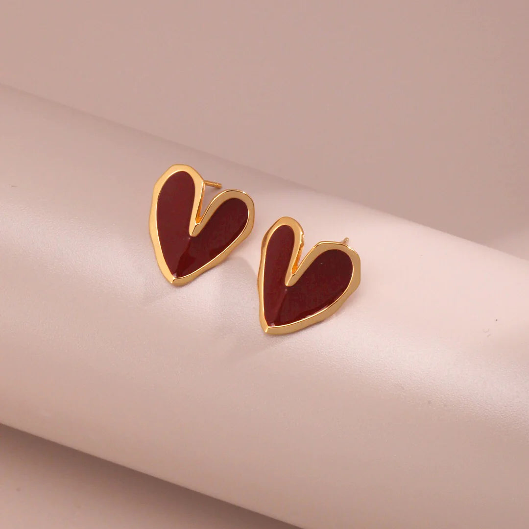 Red Drip Glaze Folded Love Heart Earrings