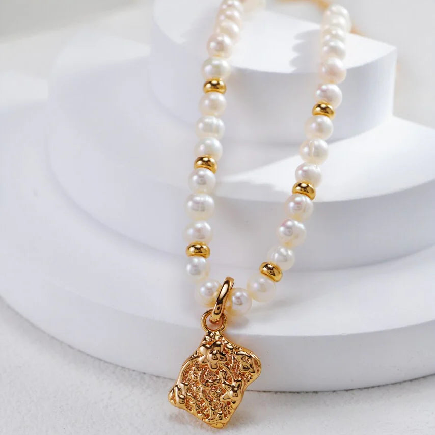 White Shell Double Sided Pendant Necklace