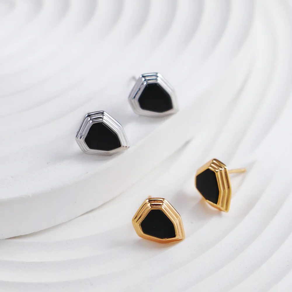 Black Onyx Shield Stud Earrings