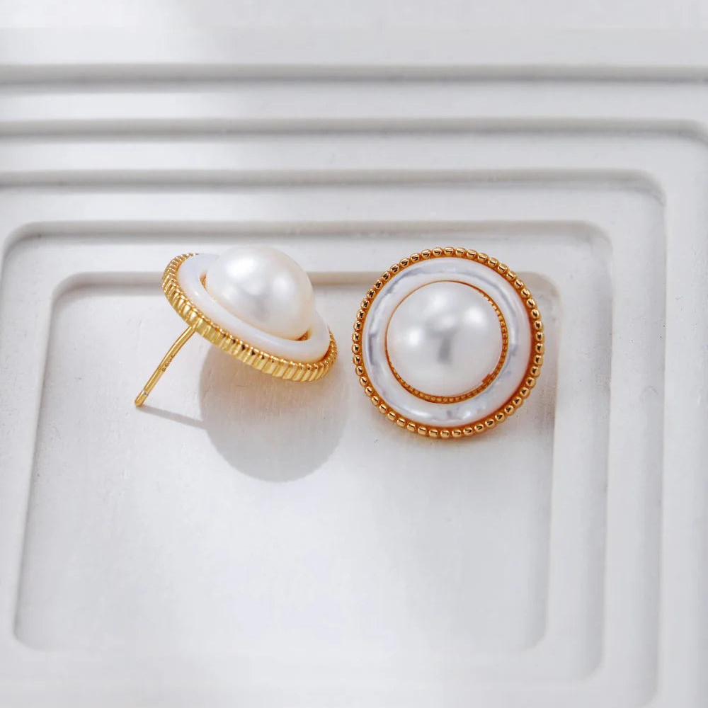 Vintage Gold Pearl and Mother-Of-Pearl Stud