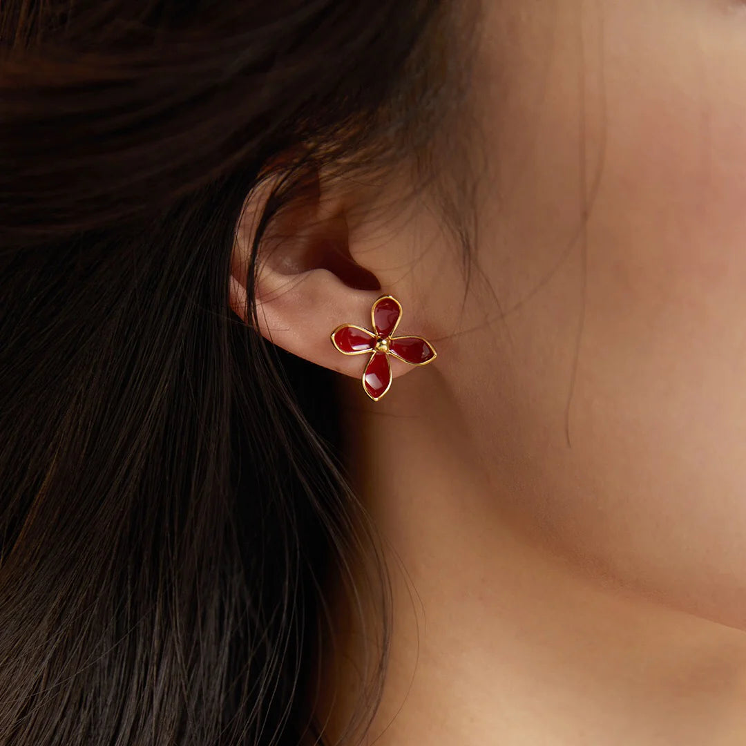 Red Flower Drip Glaze Stud