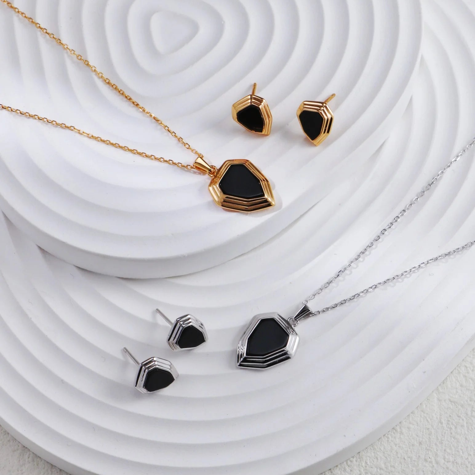 Black Onyx Shield Stud Earrings