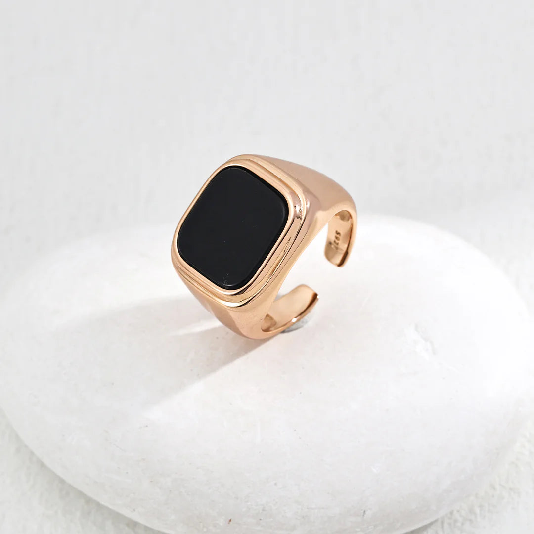Simple Square Black Onyx Ring