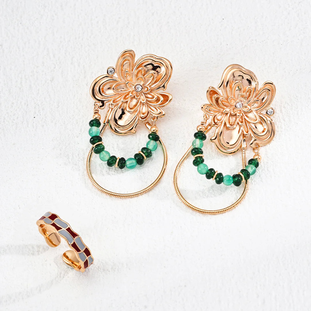 Retro Design Chalcedony Zircon Earrings