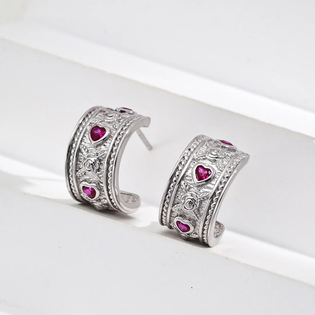 Vintage Heart-Shaped Zircon Earrings