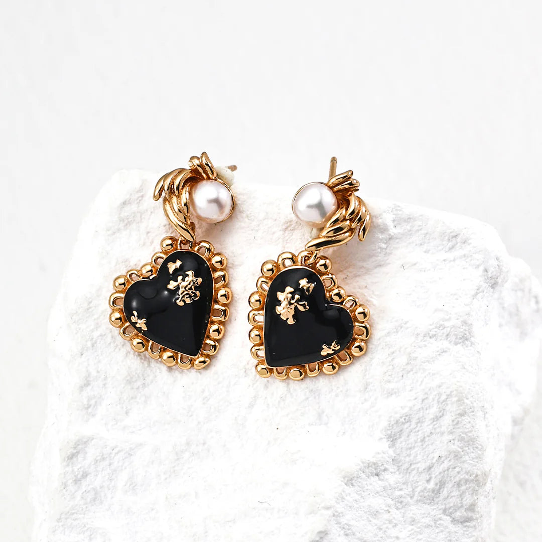 Black Onyx and Natural Pearl Earrings