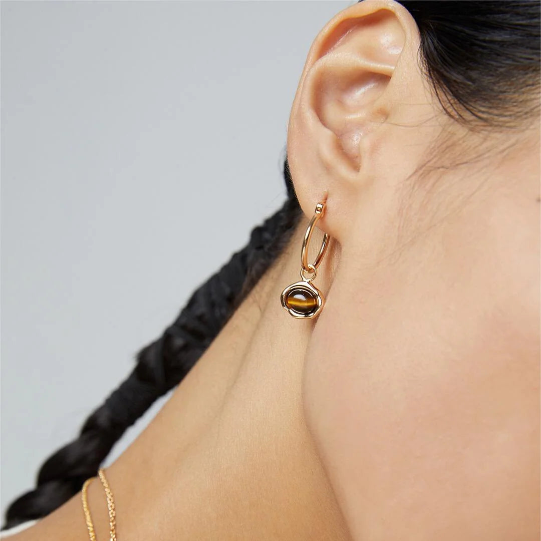 Classic Brown Tiger Eye Hoop Earrings