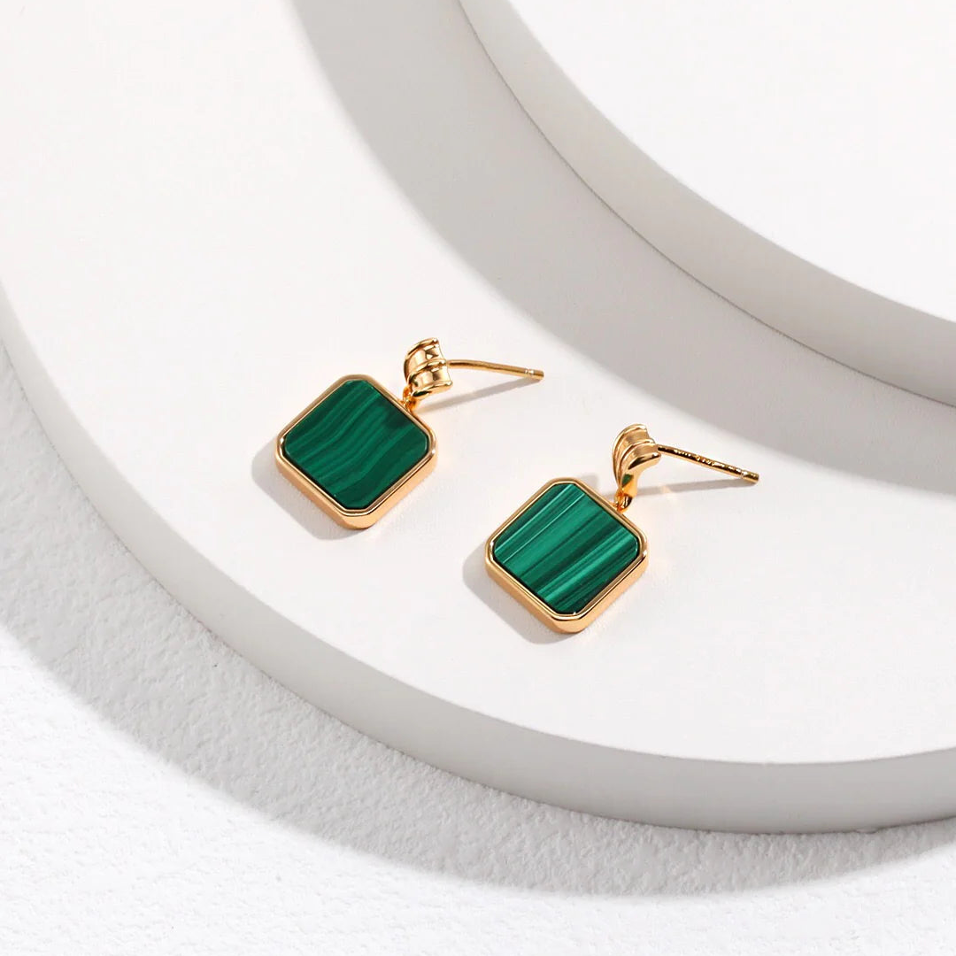 Green Malachite Dangle Earrings